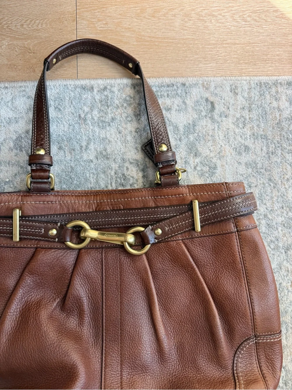 Coach Brown Leather Tote with Gold-Tone Horsebit